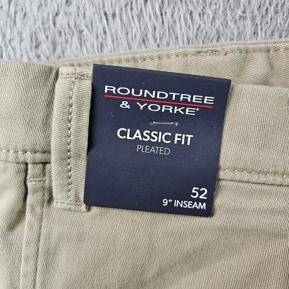 Roundtree & Yorke Mens‎ 52x9 Khaki Classic Fit Pleated The Cloud Shorts NEW NWT